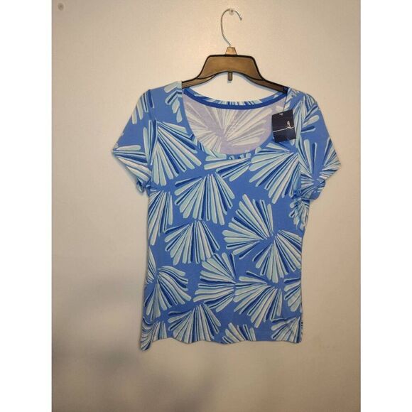 NWT Lands End size M Blue Fitted T-shirt Shell Print - Picture 1 of 3